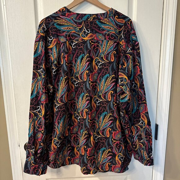 Coofandy | 3XL Colorful Multicolor Paisley Long Sleeve Top Cotton Hemp Roll Tab - Picture 7 of 9